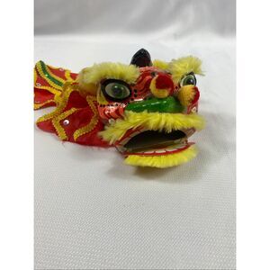 Vintage Chinese Paper Mache Lion Dance Puppet Head Red Yellow Decorative